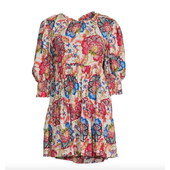 New MISA LA Honor Mini Dress Amalfi Botanical Floral Prairie Puff Sleeve Flowy - Picture 7 of 9